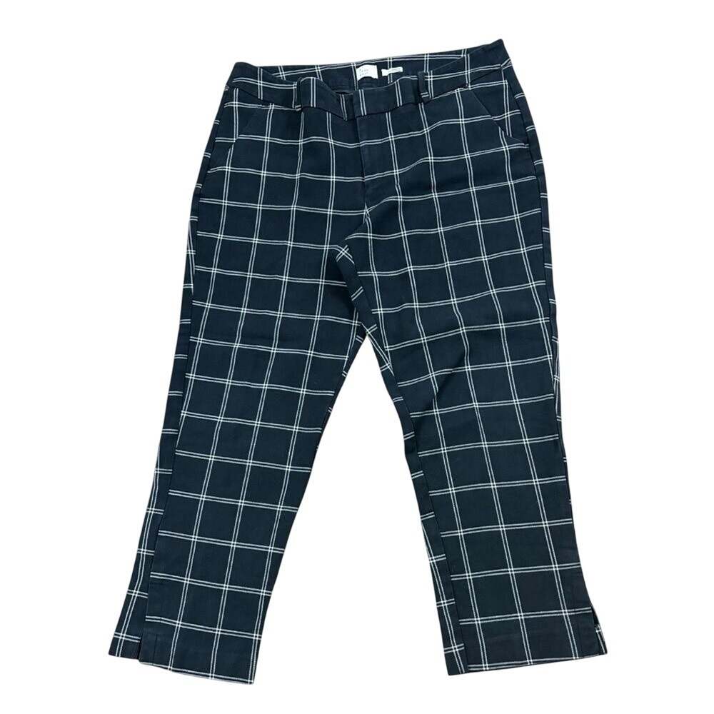 Checked Navy Windowpane Pull-On Ankle Pants